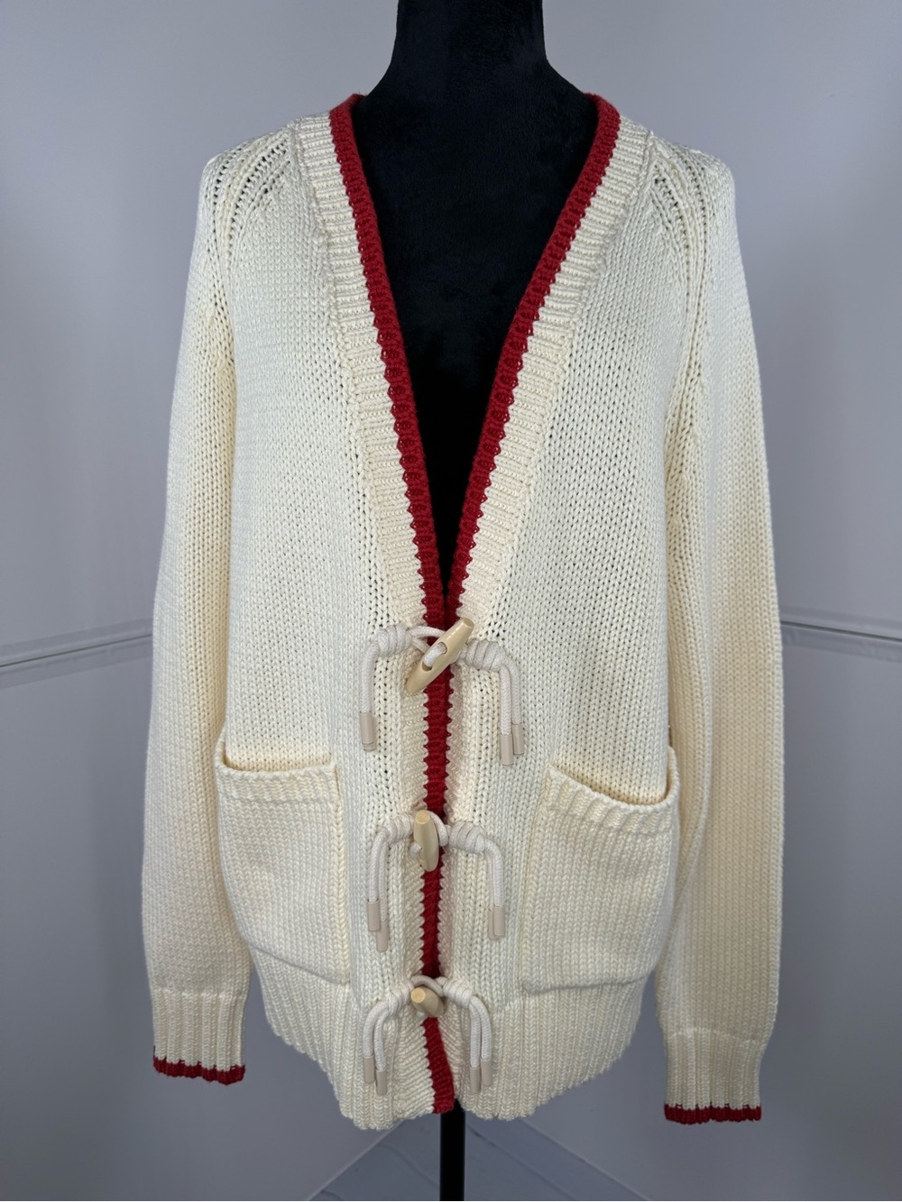 NWT Avec Les Filles Toggle Front Cotton Cardigan Sweater Ivory Size Medium